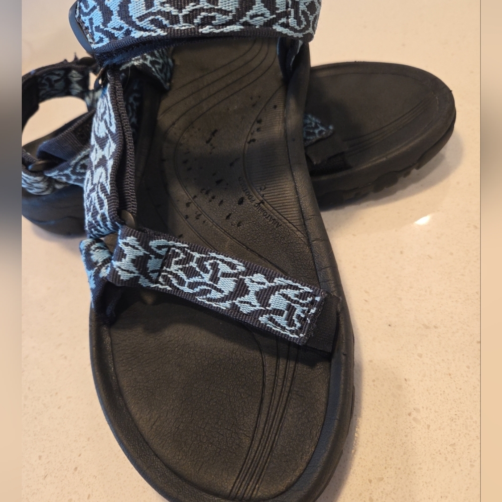 Women’s Size 9 TEVA Hurricane Sandals Blue Black Strap On Hook & Loop - Picture 12 of 15